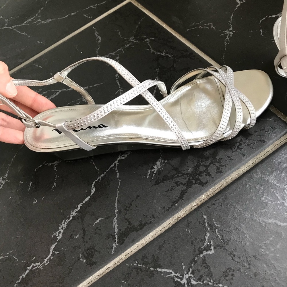 Sliver Strapy shoes w slight Wedge